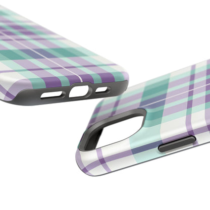 Impact-Resistant Phone Case - Spring Plaid Purple