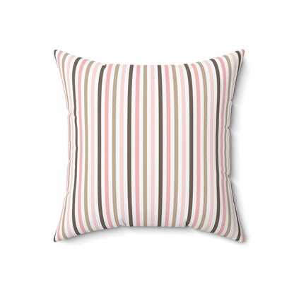 Spun Polyester Square Pillow with Removable Cover Hedgehog Playdate Pink Stripes