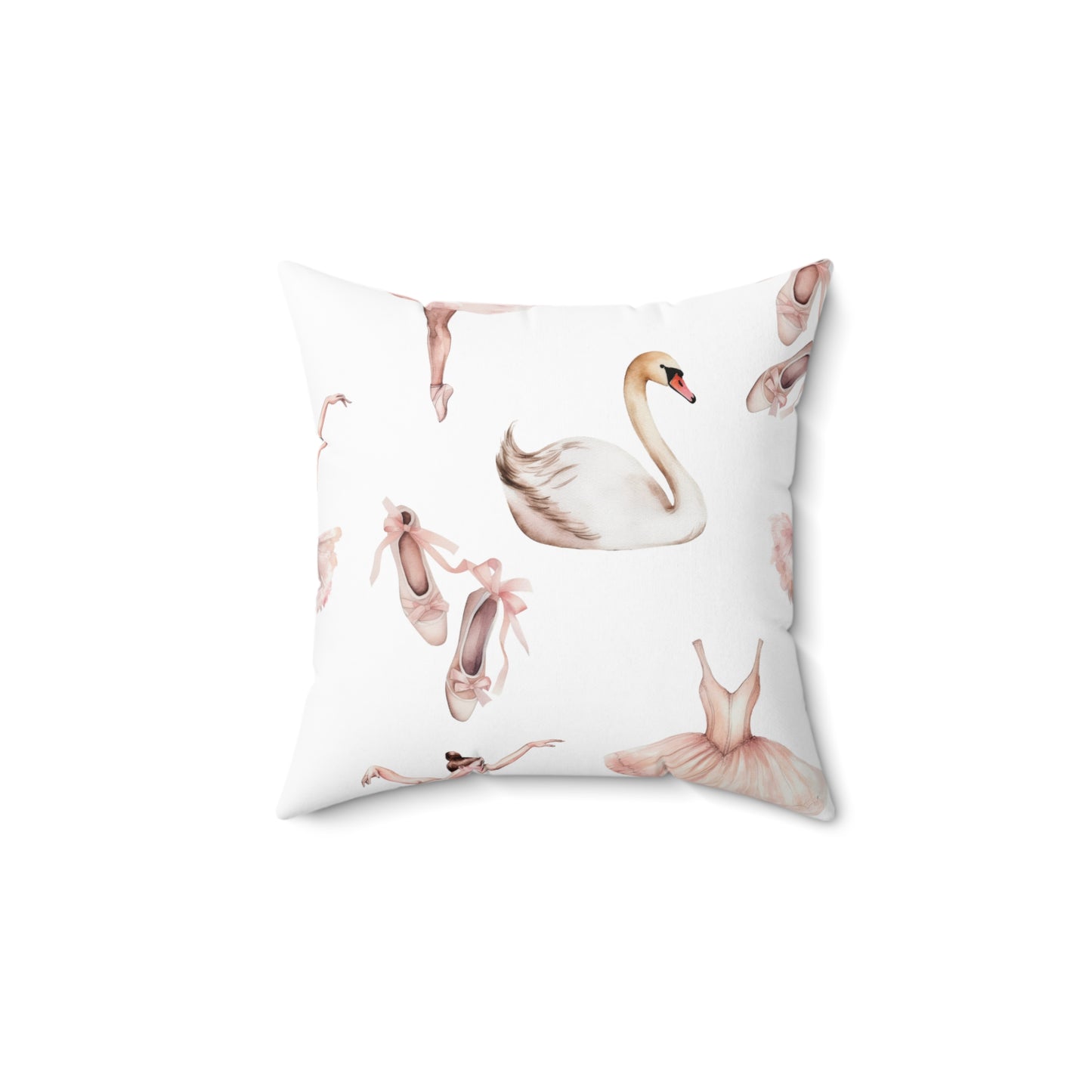 Spun Polyester Square Pillow with Removable Cover Watercolor Ballerina Swans Pink