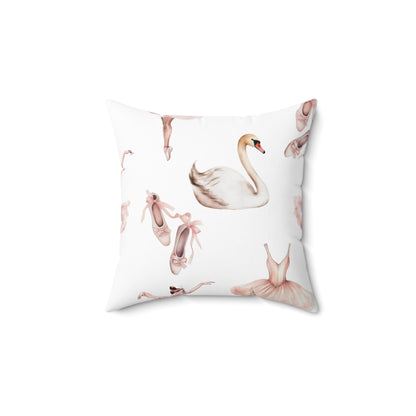 Spun Polyester Square Pillow with Removable Cover Watercolor Ballerina Swans Pink