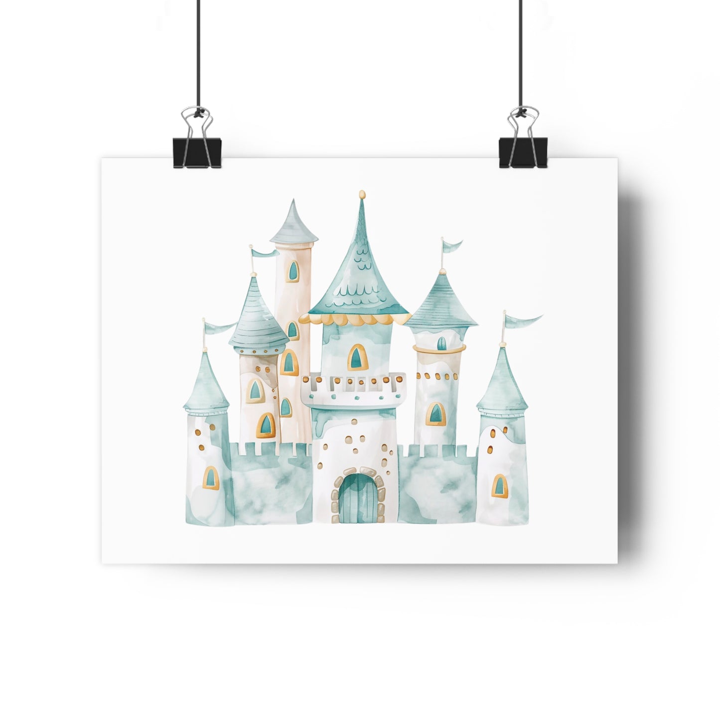 Giclée Art Print Watercolor Teal Princess Castle 1