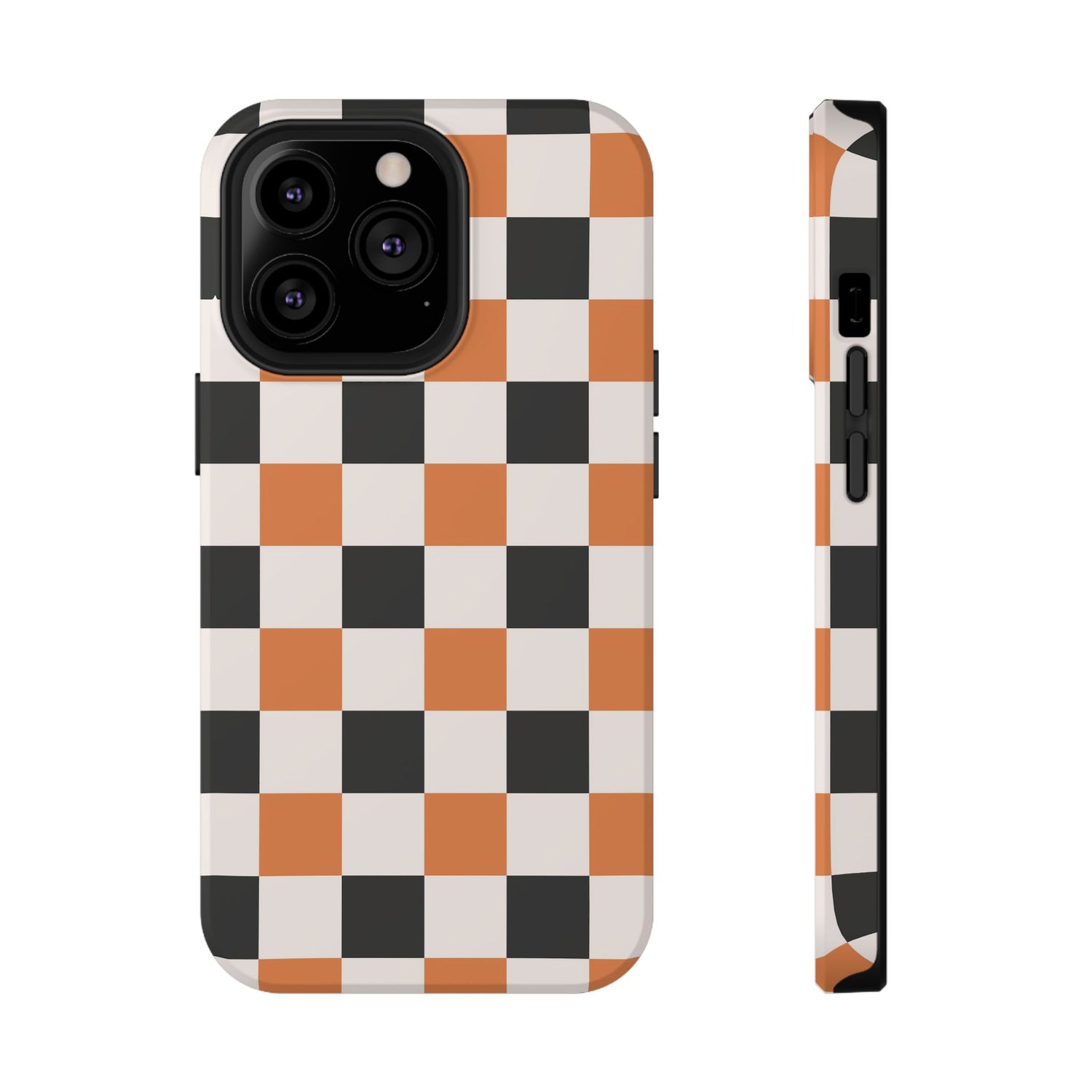 Phone case with a checkered pattern on a white background