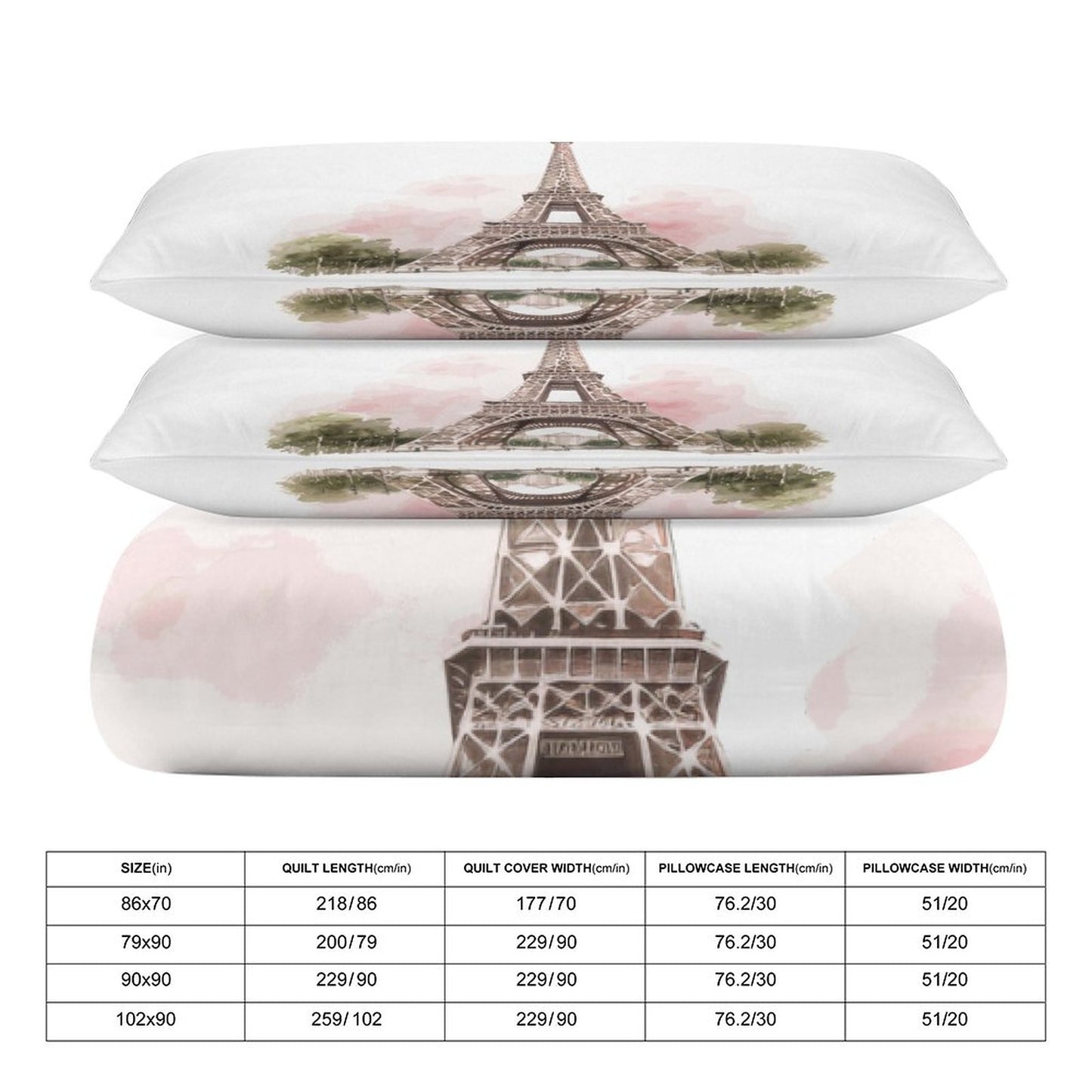 Watercolor Paris Eiffel Tower Bedding Set-90"x90" Full, Queen Duvet Cover