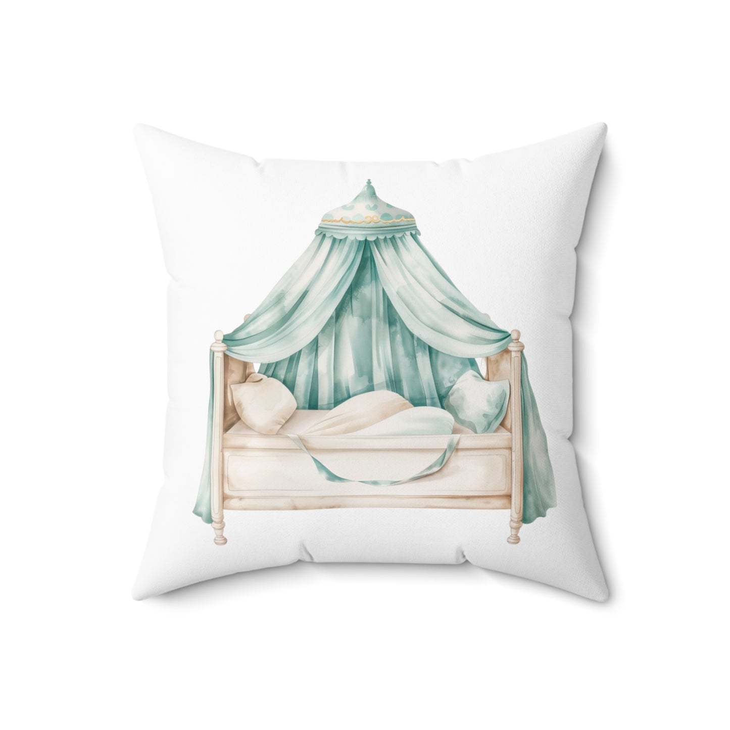 Spun Polyester Square Pillow with Removable Cover Watercolor Teal Princess Carriage