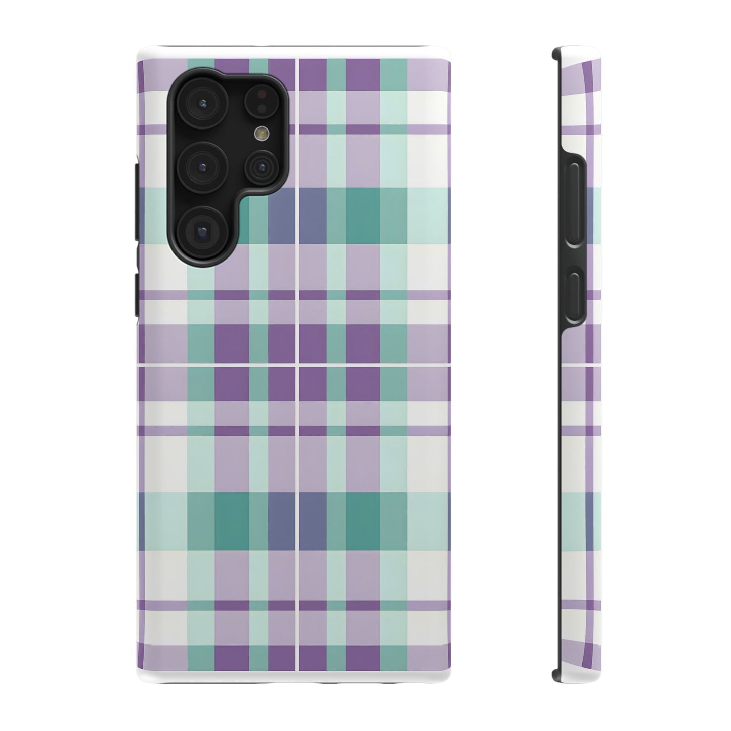 Impact-Resistant Phone Case - Spring Plaid Purple