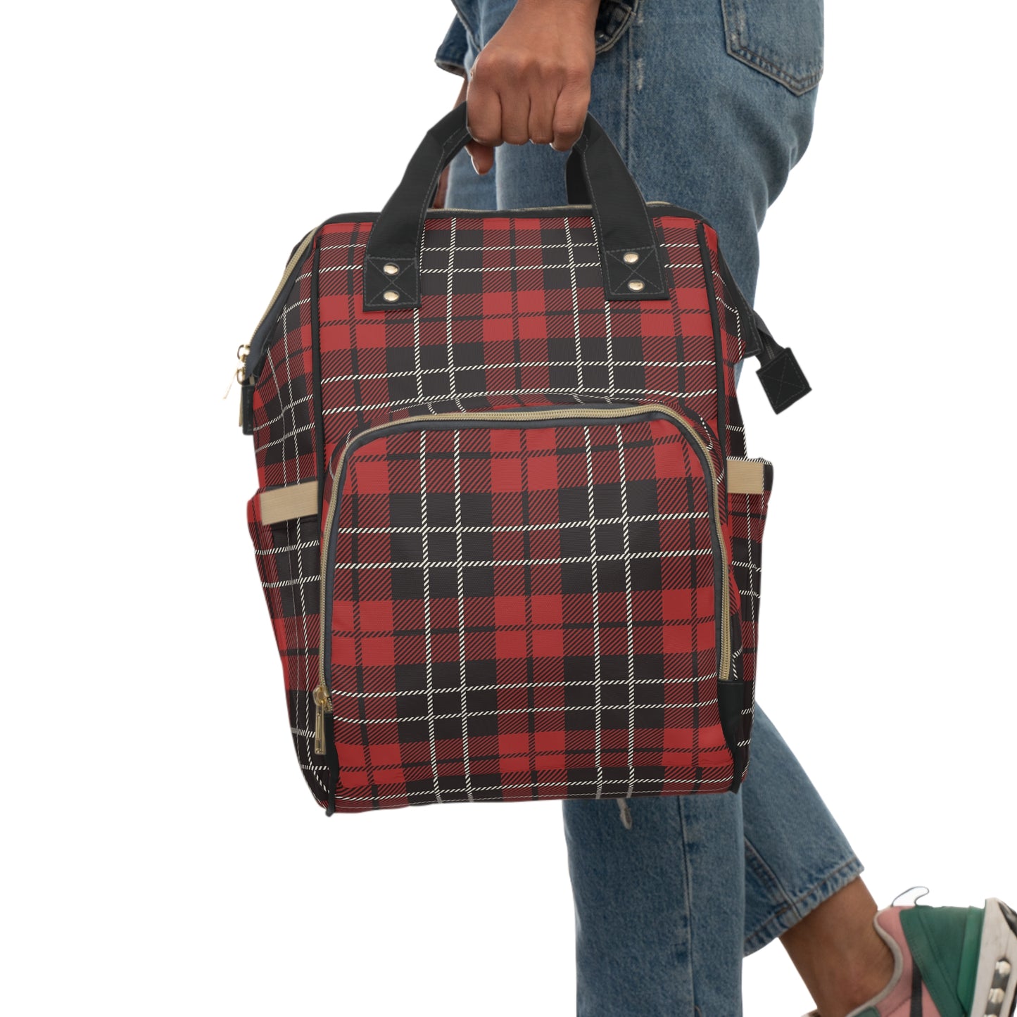 Christmas Black Red Tartan Plaid  Multifunctional Diaper Backpack