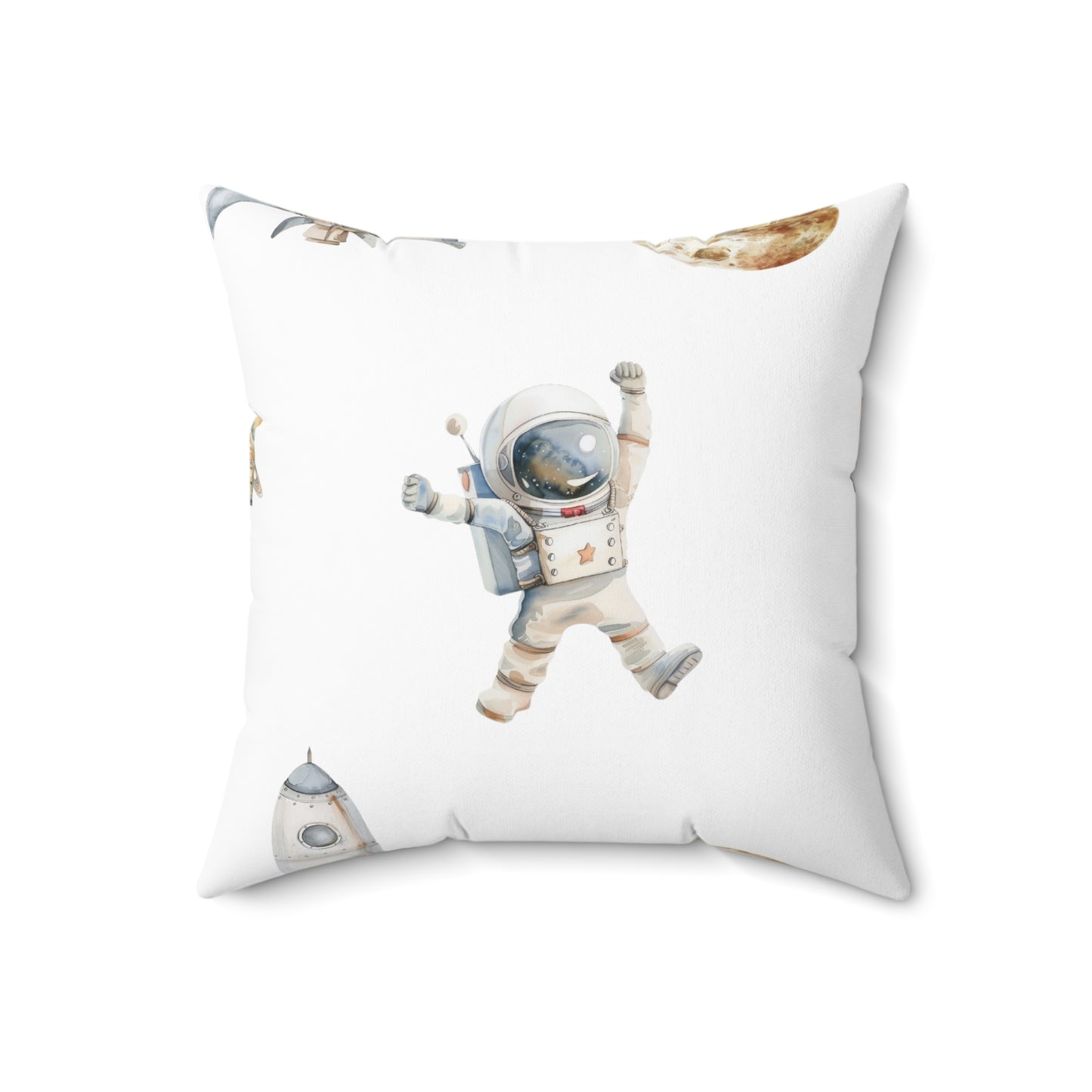 Spun Polyester Square Pillow with Removable Cover Watercolor Astronauts Multi