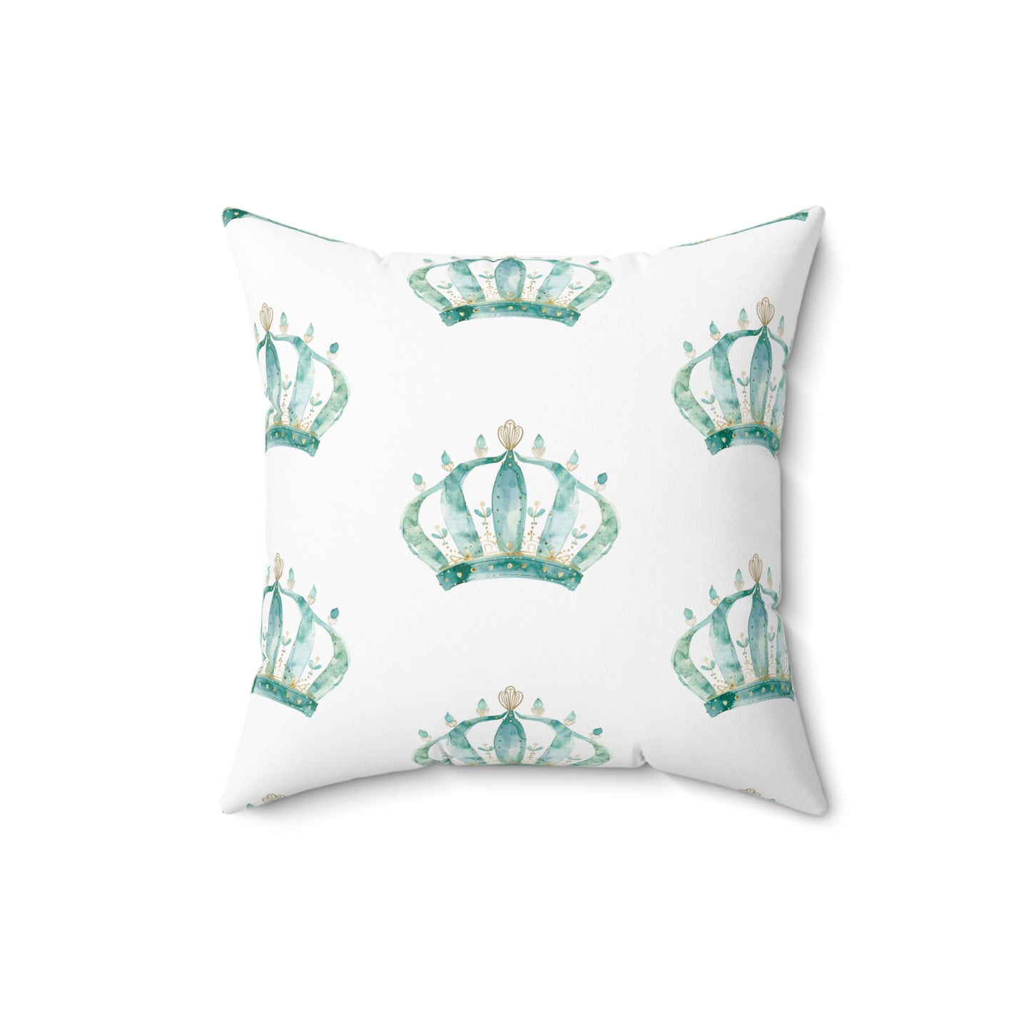 Spun Polyester Square Pillow with Removable Cover Watercolor Teal Princess Crown