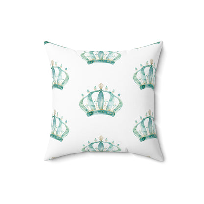 Spun Polyester Square Pillow with Removable Cover Watercolor Teal Princess Crown