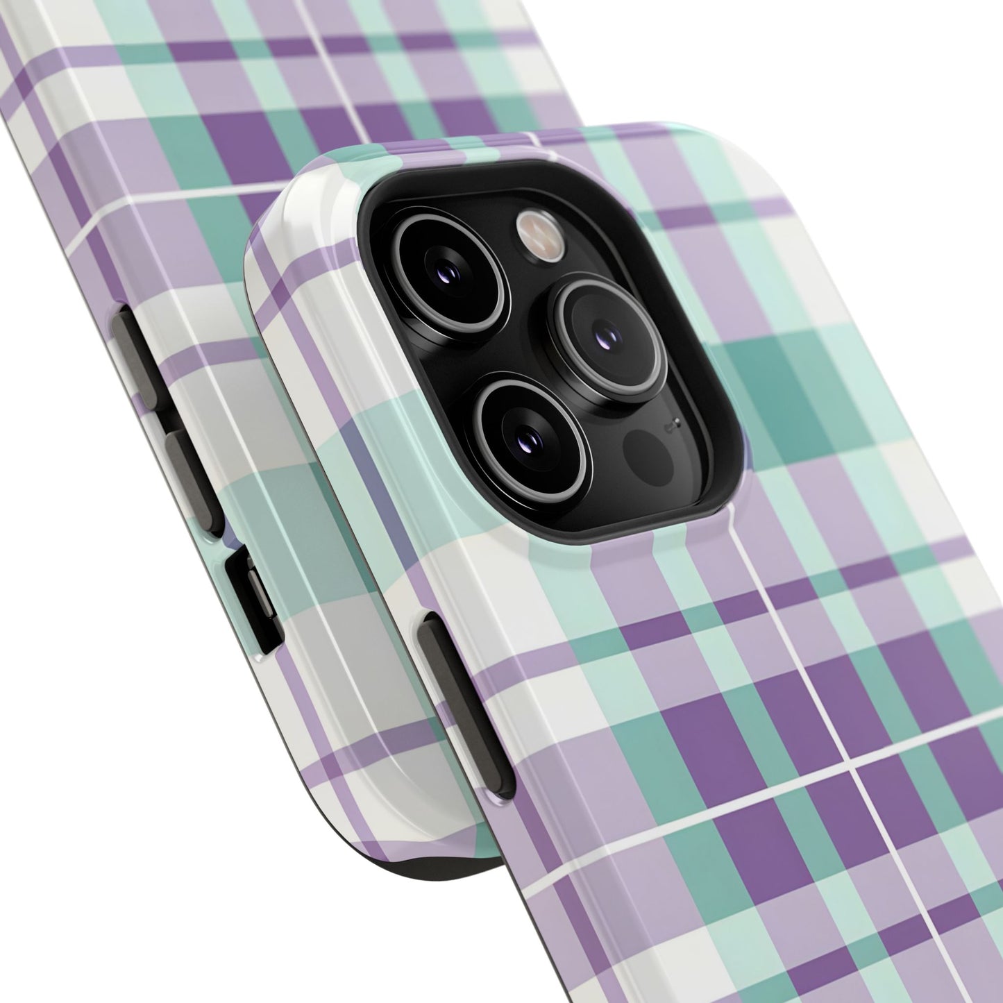 Impact-Resistant Phone Case - Spring Plaid Purple