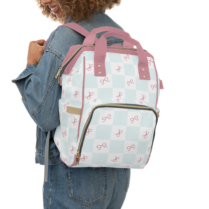 Coquette Blue Pink Bows Multifunctional Backpack Diaper Bag