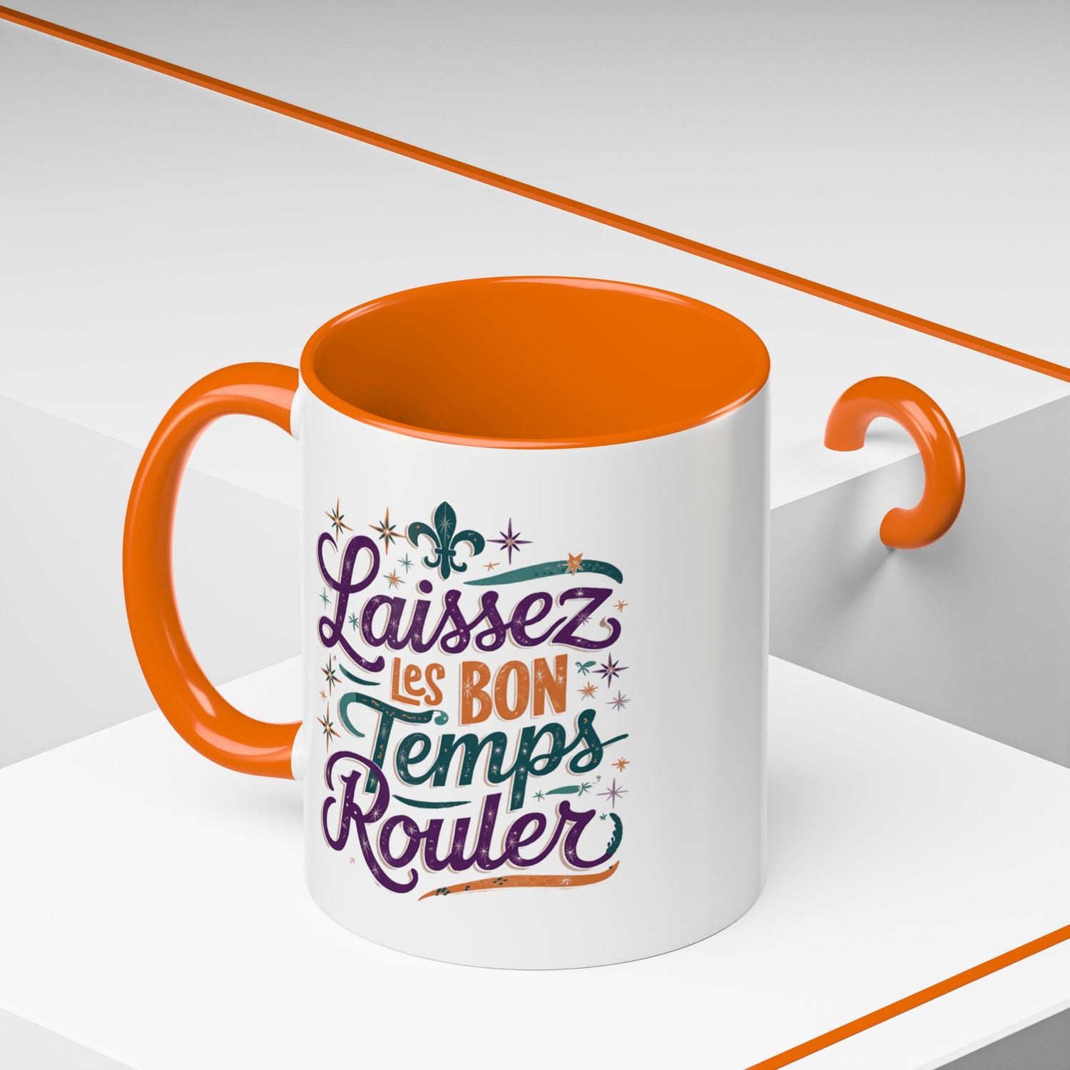 Vibrant Accent Coffee Mug - 'Laissez les Bon Temps Rouler', Perfect for Celebrations, Gifts, Coffee Lovers, Home Decor, and More
