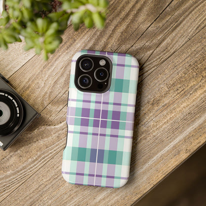 Impact-Resistant Phone Case - Spring Plaid Purple