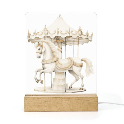 Watercolor Carousel Acrylic Night Light with Wooden Base