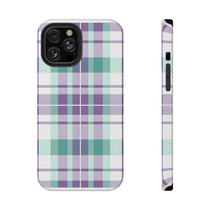 Impact-Resistant Phone Case - Spring Plaid Purple