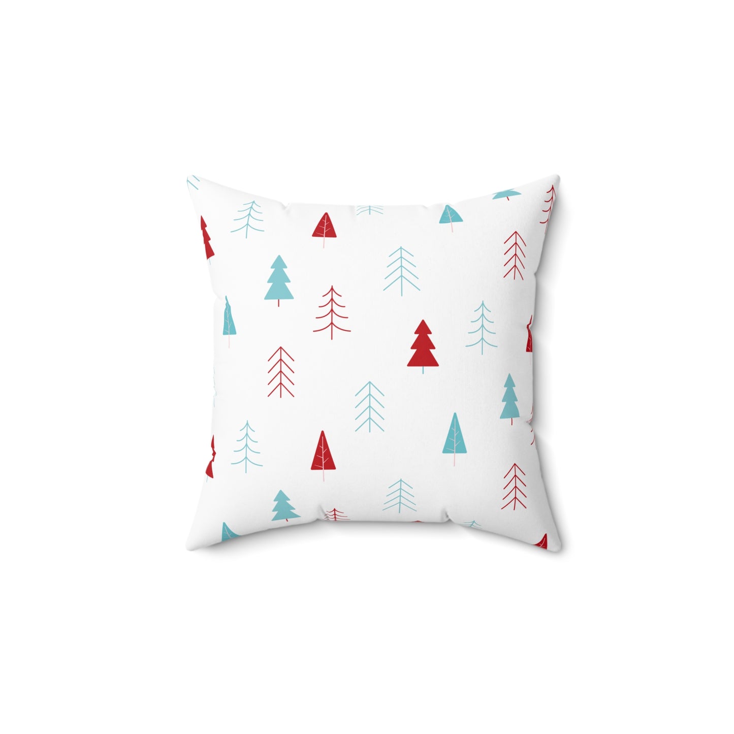 Spun Polyester Square Pillow with Removable Cover Classic Christmas Trees Red and Aqua