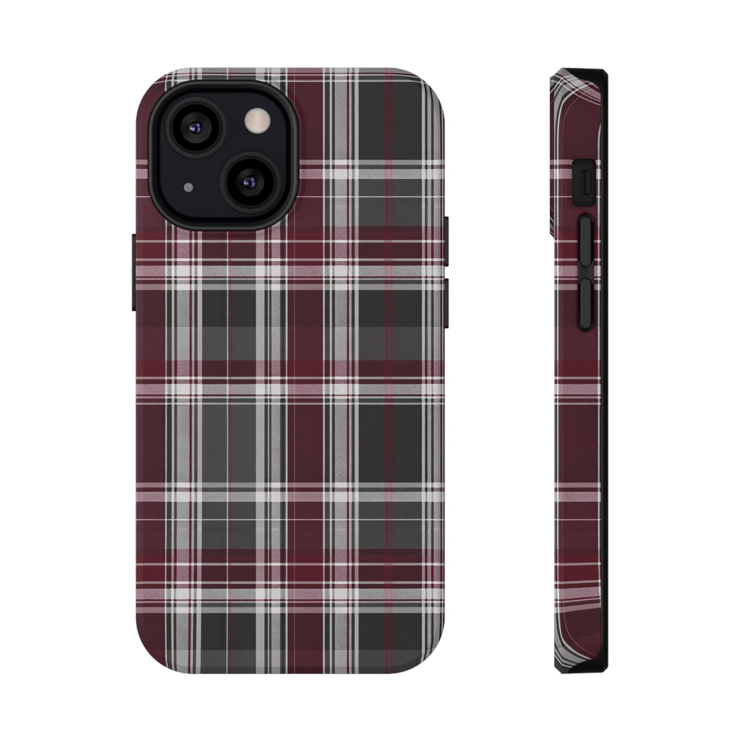 Stylish Plaid Impact-Resistant Phone Cases- Maroon Grey Plaid