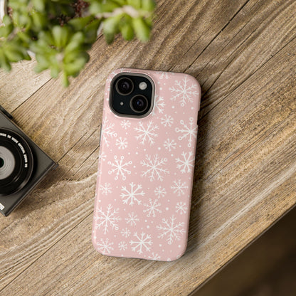 Pink White Snowflakes Impact-Resistant Phone Case