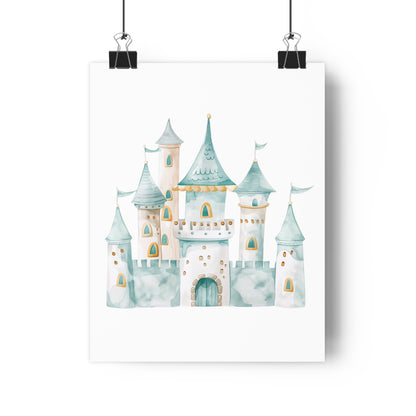 Giclée Art Print Watercolor Teal Princess Castle 1