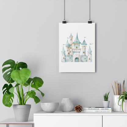 Giclée Art Print Watercolor Teal Princess Castle 1