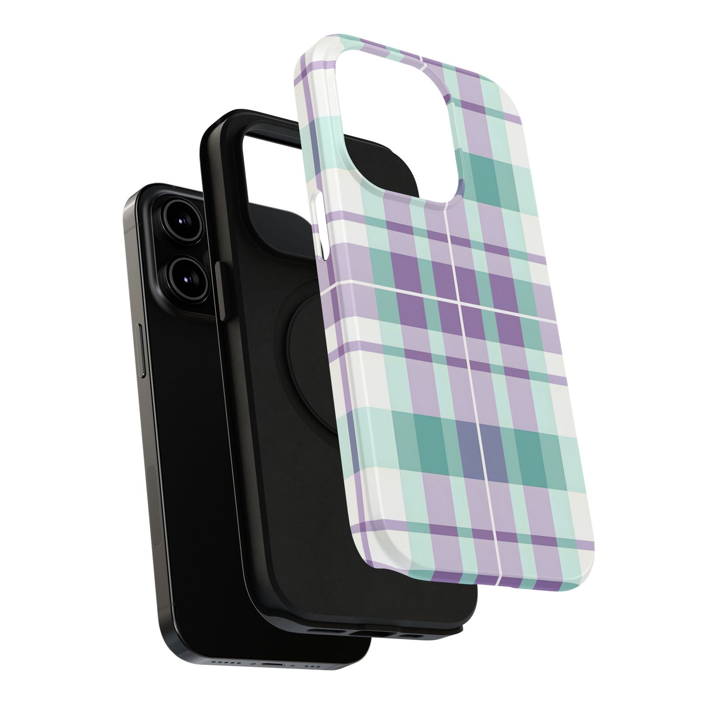 Impact-Resistant Phone Case - Spring Plaid Purple