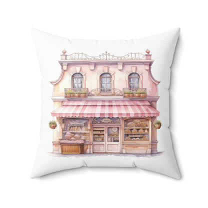 Spun Polyester Square Pillow with Removable Cover Watercolor Pink Paris Bicycle Blooms Paris Café