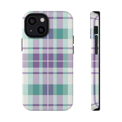 Impact-Resistant Phone Case - Spring Plaid Purple