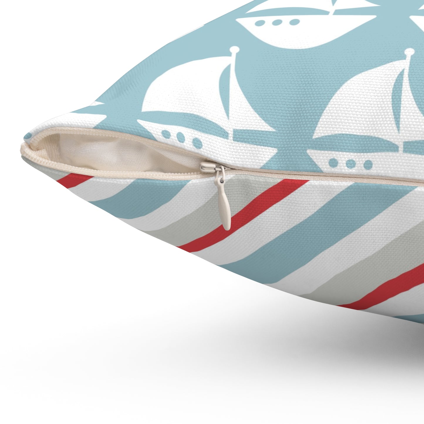 Spun Polyester Square Pillow with Removable Cover Beach Baby Sailboat Stripes