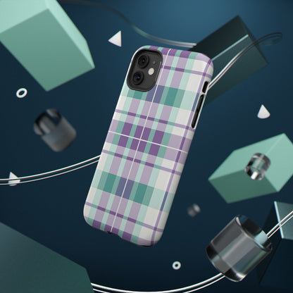 Impact-Resistant Phone Case - Spring Plaid Purple