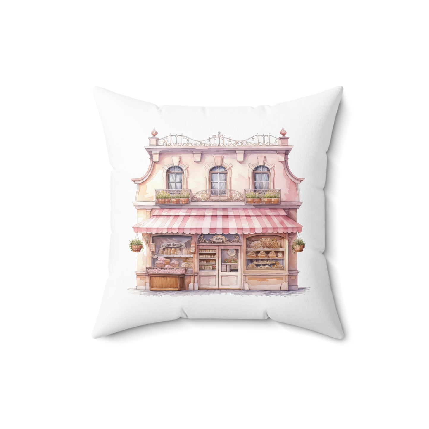 Spun Polyester Square Pillow with Removable Cover Watercolor Pink Paris Eiffel Tower French Bakery