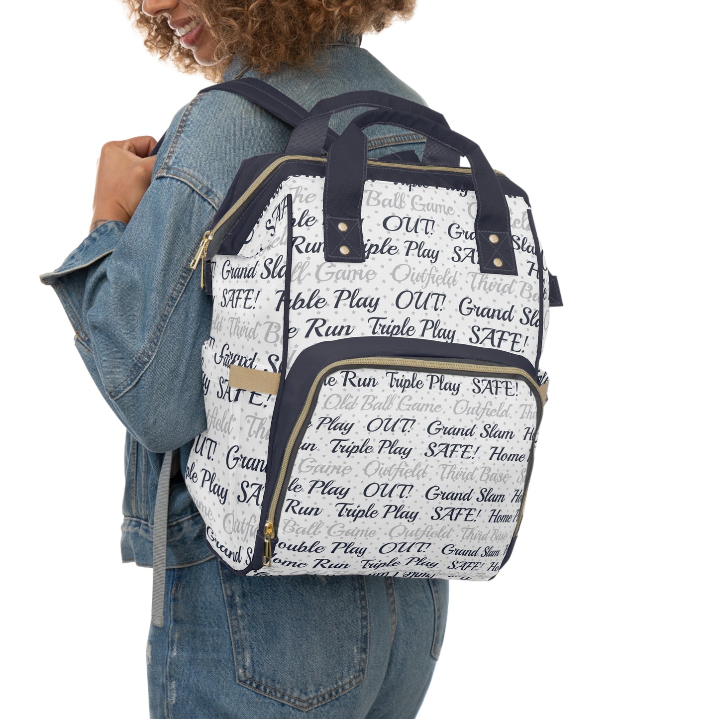 Multifunctional Diaper Backpack- Baseball Phrases