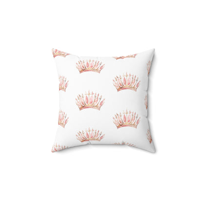 Spun Polyester Square Pillow with Removable Cover Watercolor Pink Princess Crown