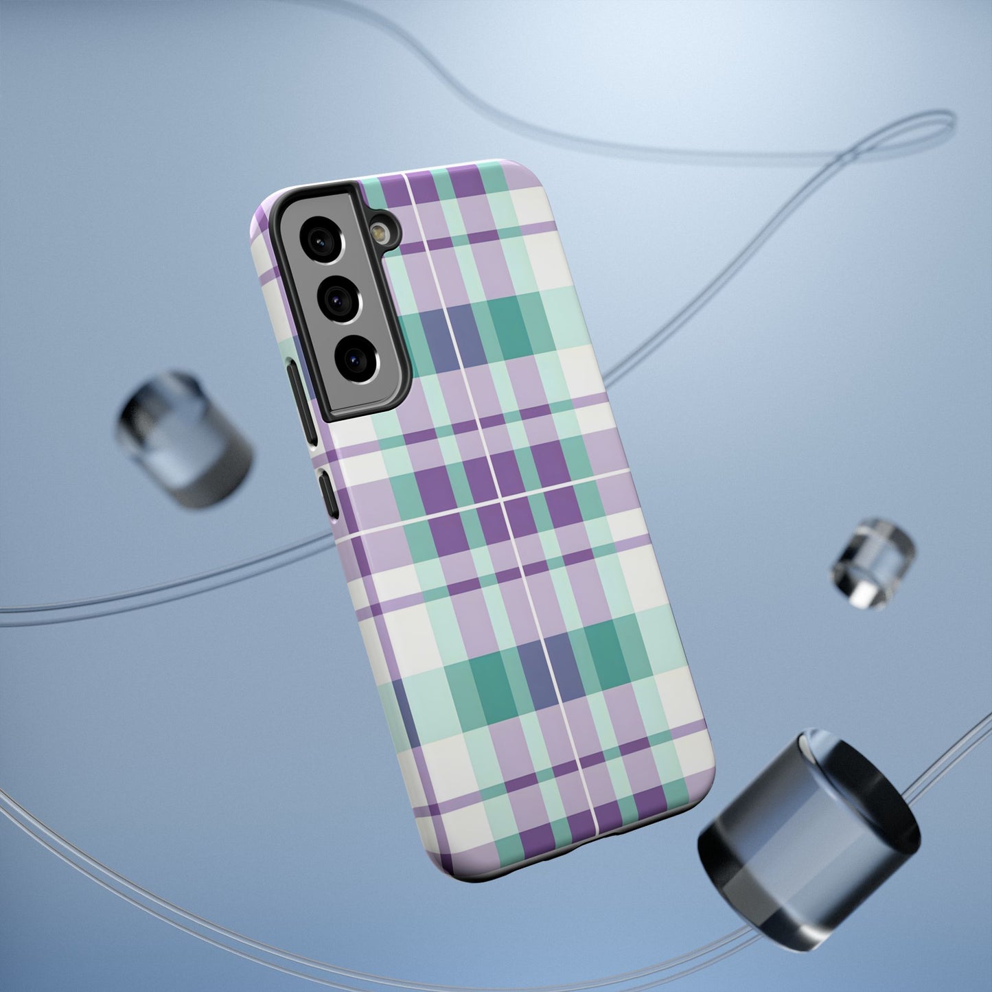 Impact-Resistant Phone Case - Spring Plaid Purple