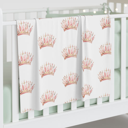 Baby Swaddle Blanket Watercolor Pink Princess Crowns