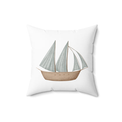 Spun Polyester Square Pillow with Removable Cover Memories of Dreams Sailboats Blue