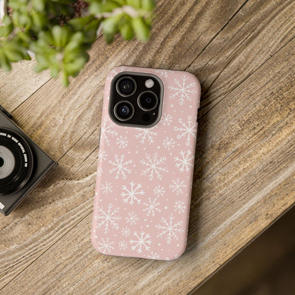 Pink White Snowflakes Impact-Resistant Phone Case