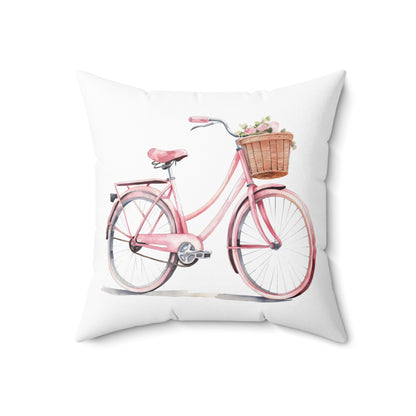 Spun Polyester Square Pillow with Removable Cover Watercolor Pink Paris Bicycle Blooms Paris Café