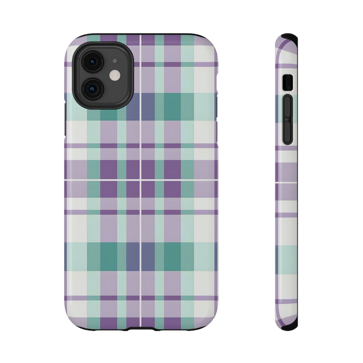 Impact-Resistant Phone Case - Spring Plaid Purple