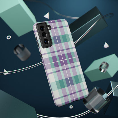 Impact-Resistant Phone Case - Spring Plaid Purple