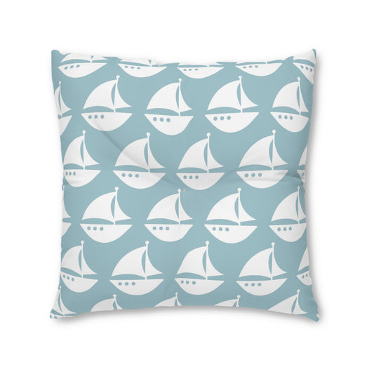 Tufted Floor Pillow, Square Beach Baby Sailboat Chevron