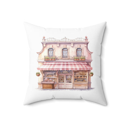 Spun Polyester Square Pillow with Removable Cover Watercolor Pink Paris Eiffel Tower French Bakery