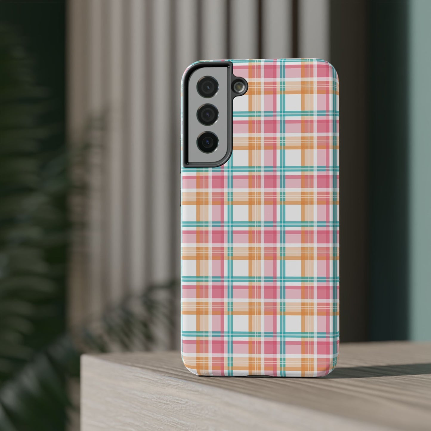 Impact-Resistant Phone Case - Summer Plaid Pink