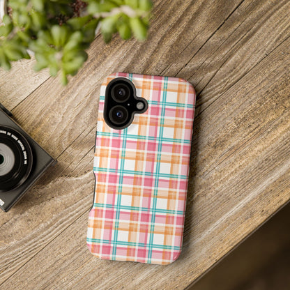 Impact-Resistant Phone Case - Summer Plaid Pink