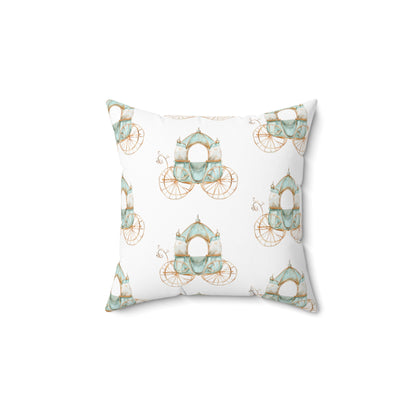 Spun Polyester Square Pillow with Removable Cover Watercolor Teal Princess Carriage