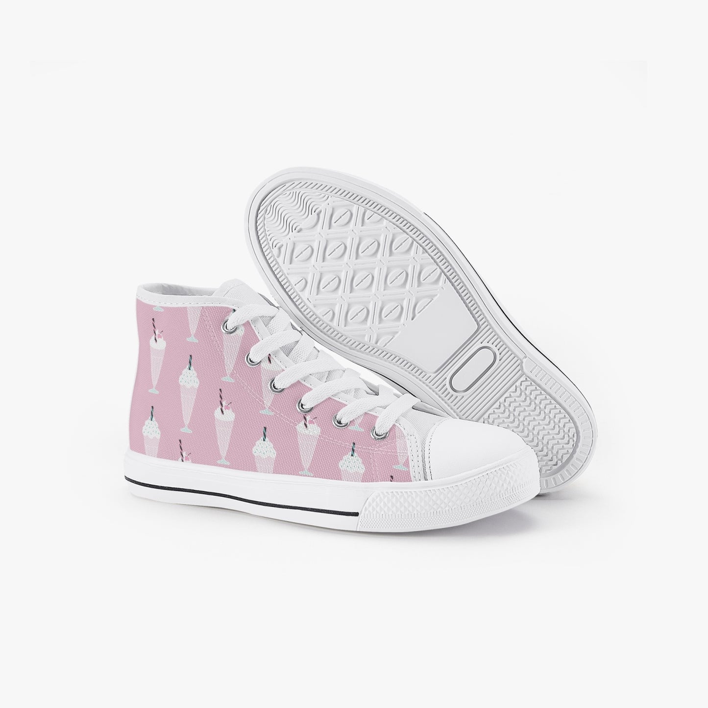 Girls 50s Diner Milkshake Pink Kid’s High-Top Canvas Shoes