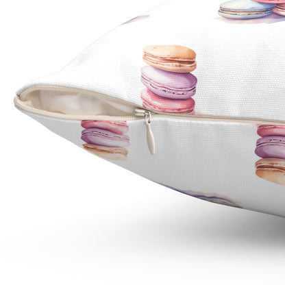 Spun Polyester Square Pillow with Removable Cover Watercolor Candy Land Macarons