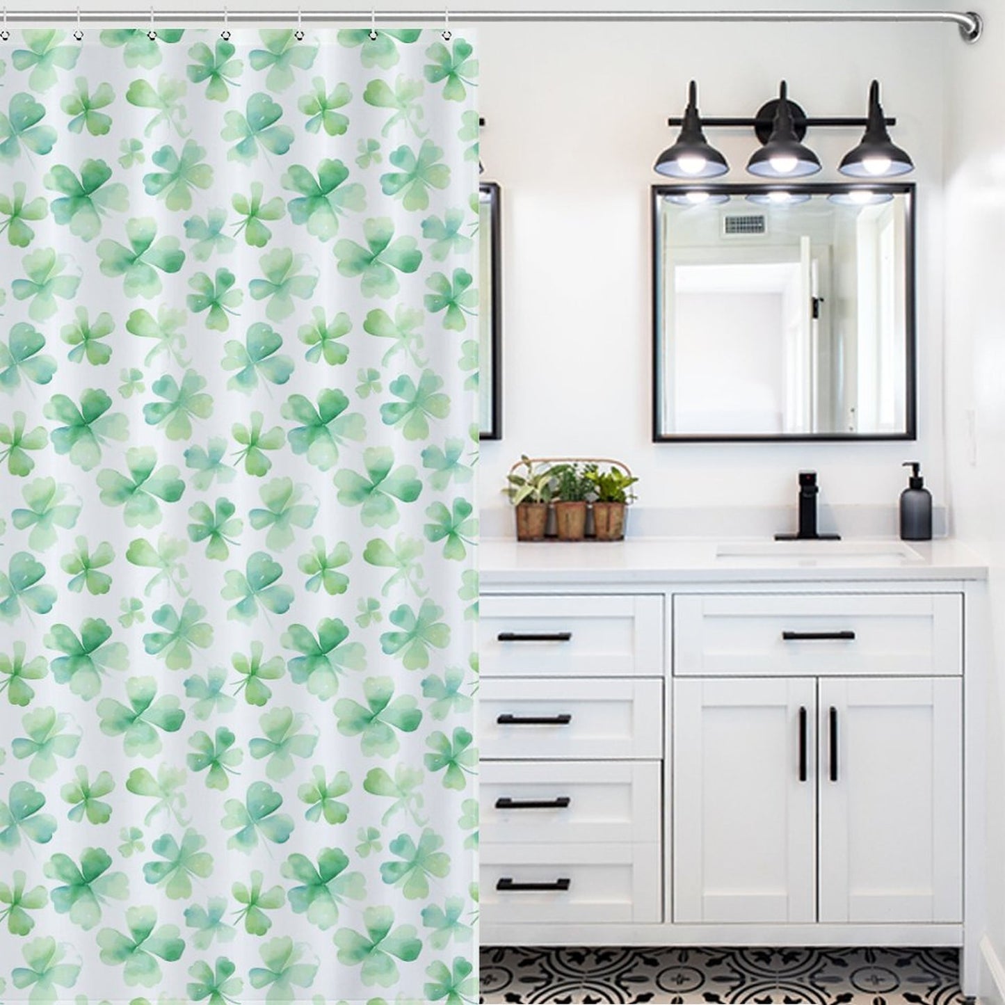 Lightweight Shower Curtain- Watercolor Clovers