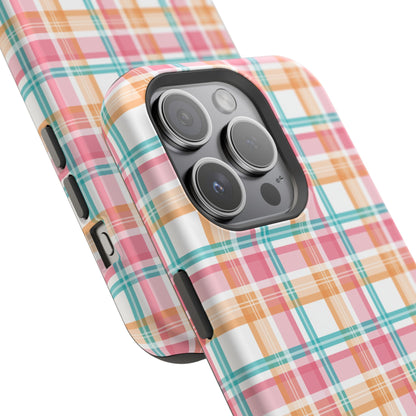 Impact-Resistant Phone Case - Summer Plaid Pink