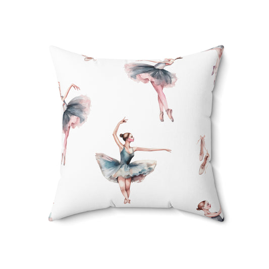 Spun Polyester Square Pillow With Removable Cover Watercolor Ballerina Pink Blue