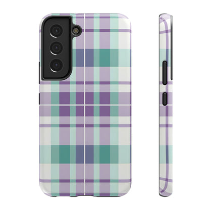 Impact-Resistant Phone Case - Spring Plaid Purple